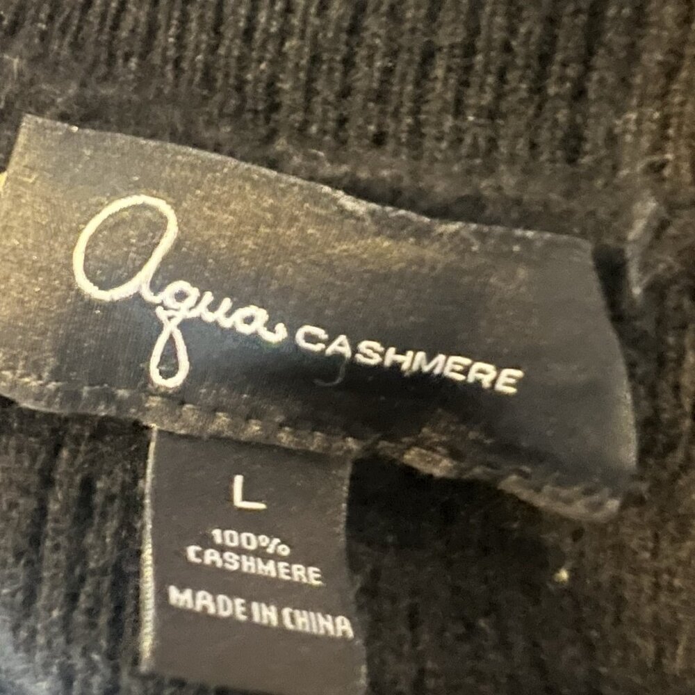 Aqua Women's 100% Cashmere Black Cable Knit Dress Size Large Long Sleeves - Picture 3 of 8